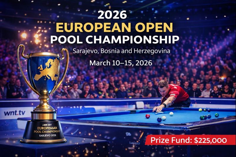2026 European Open Pool Championship in Sarajevo – trophy and players
