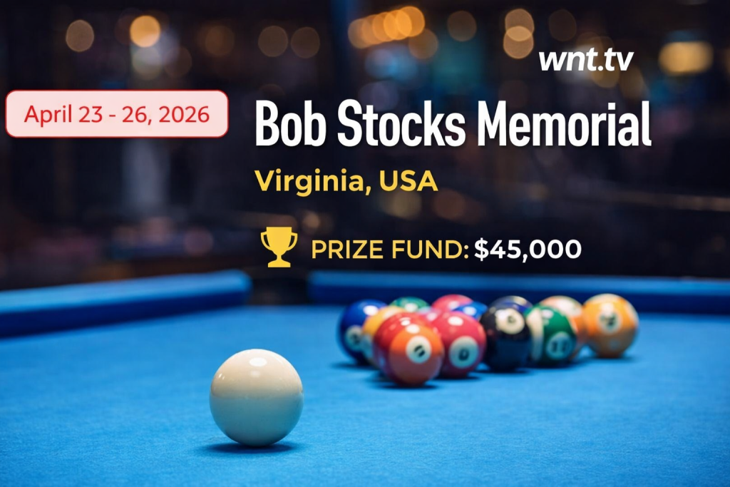 Bob Stocks Memorial 2026 pool tournament featured image showing billiard balls on table in Virginia USA