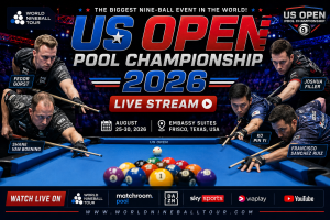 US Open Pool Championship 2026 Live Stream featuring top professional nine-ball players competing in Frisco, Texas.
